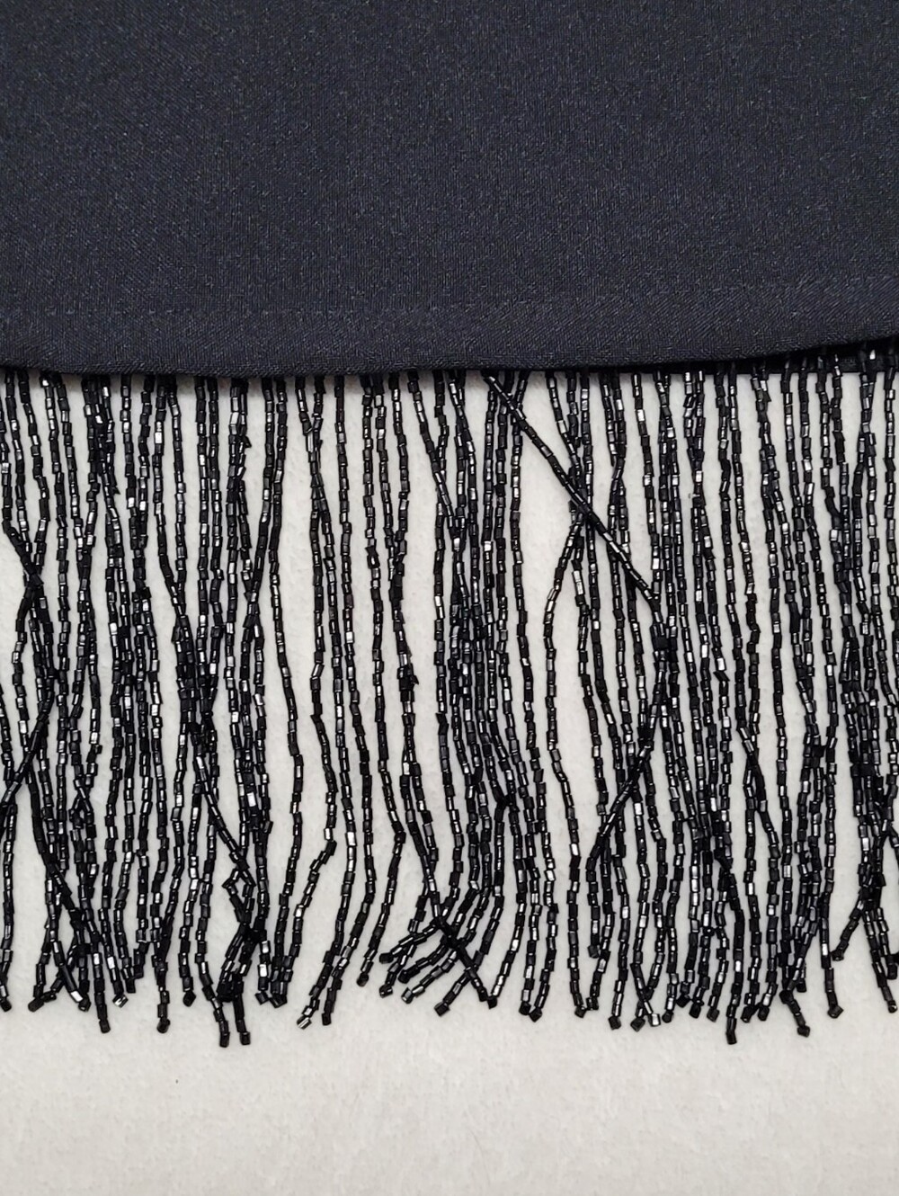 Punk 80s Vintage Rapture Black Crepe Bold Beaded Fringe High Waisted Mini Skirt - Picture 5 of 9